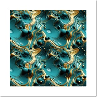 Funky Facade: Trompe-l’oeil Green Turquoise and Gold Posters and Art